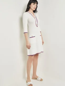 Above the Knee Sheath Dress - Intarsia Soft Knit