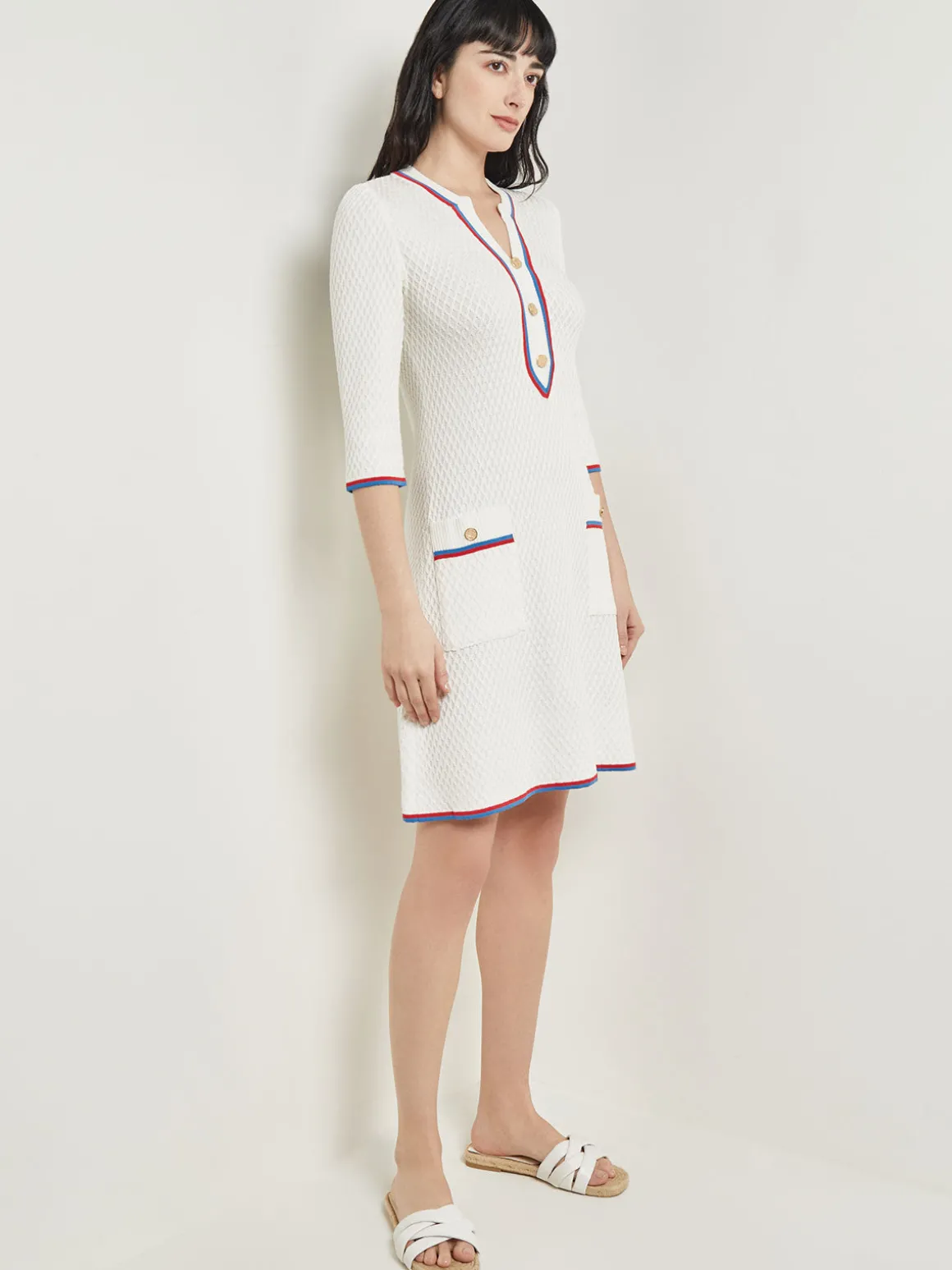 Above the Knee Sheath Dress - Intarsia Soft Knit