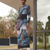 Abstract Sheath Jacquard Knit Maxi Dress