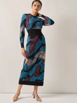 Abstract Sheath Jacquard Knit Maxi Dress