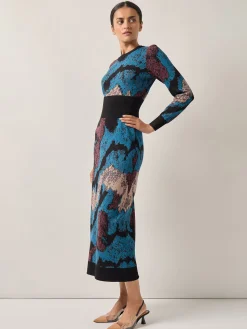 Abstract Sheath Jacquard Knit Maxi Dress