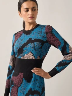 Abstract Sheath Jacquard Knit Maxi Dress