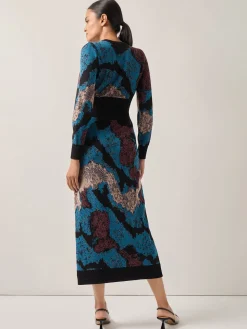 Abstract Sheath Jacquard Knit Maxi Dress