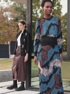 Abstract Sheath Jacquard Knit Maxi Dress