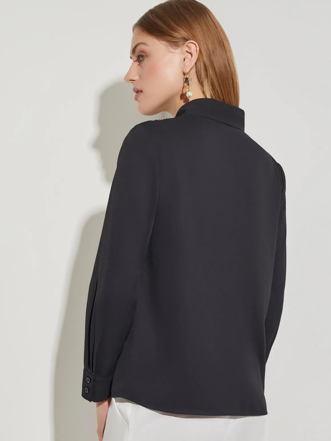 Abstract Stitch Embroidered Button-Front Crepe Blouse