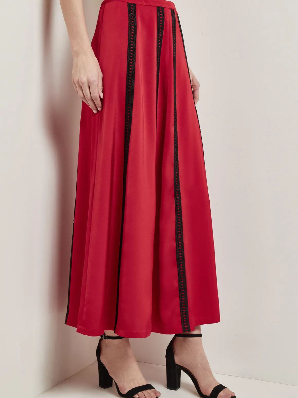A-Line Crepe de Chine Lace Applique Maxi Skirt