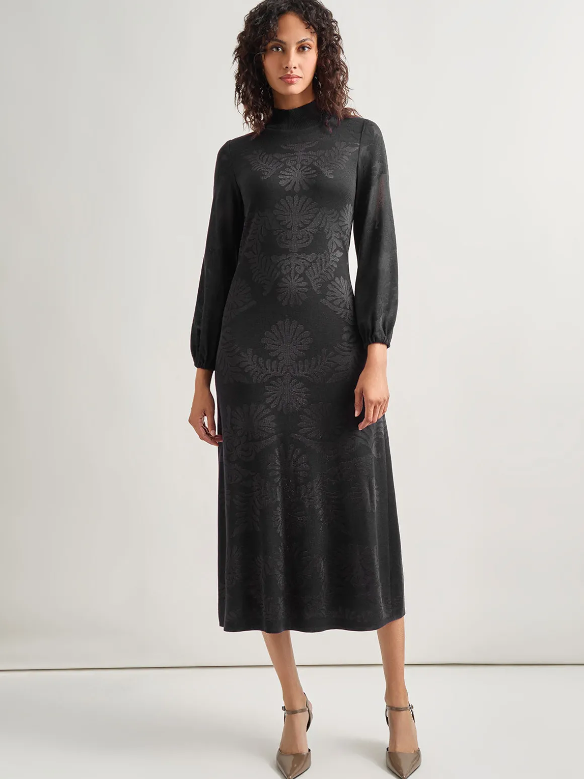 A-Line Jacquard Knit Maxi Dress
