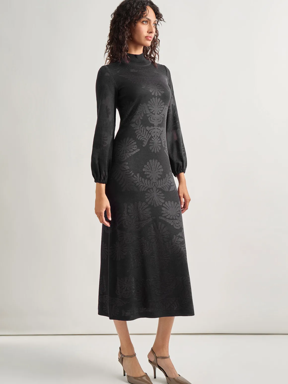 A-Line Jacquard Knit Maxi Dress