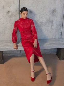 A-Line Jacquard Knit Maxi Dress