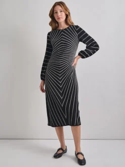 A-Line Melange Striped Soft Knit Midi Dress
