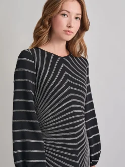 A-Line Melange Striped Soft Knit Midi Dress