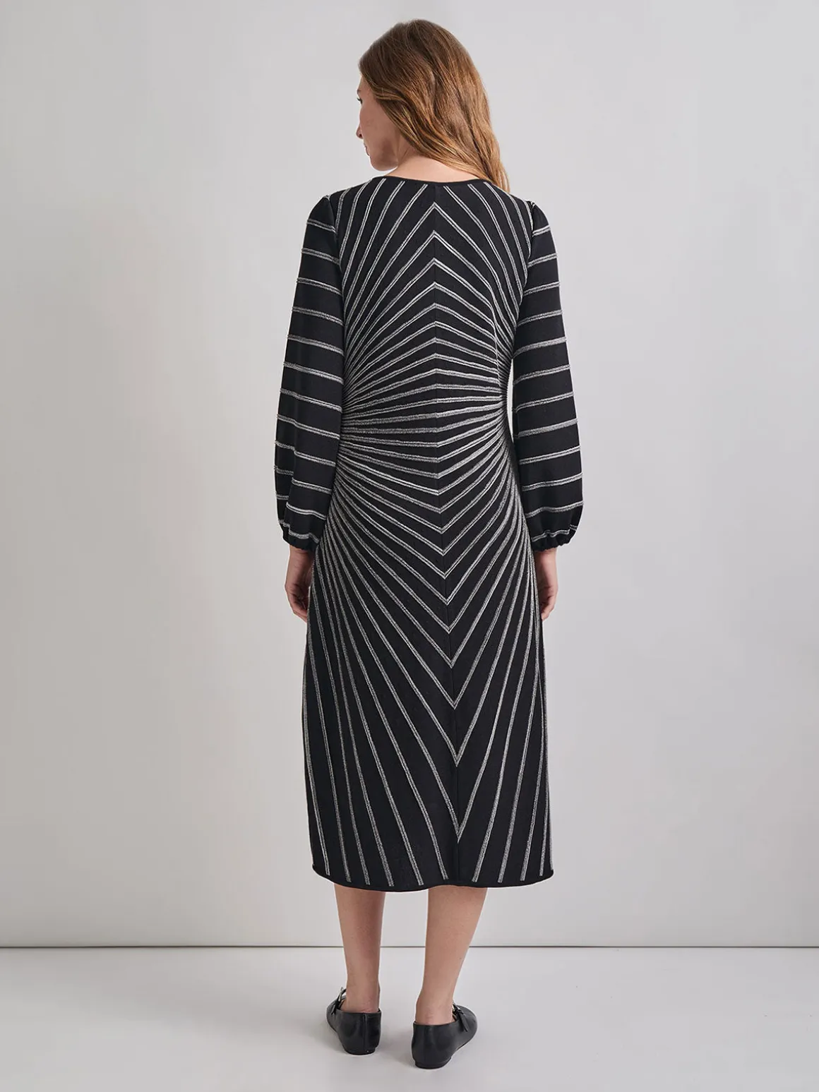 A-Line Melange Striped Soft Knit Midi Dress