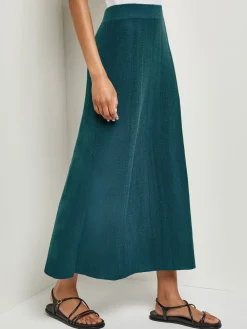 A-Line Textural Stripe Cashmere Midi Skirt