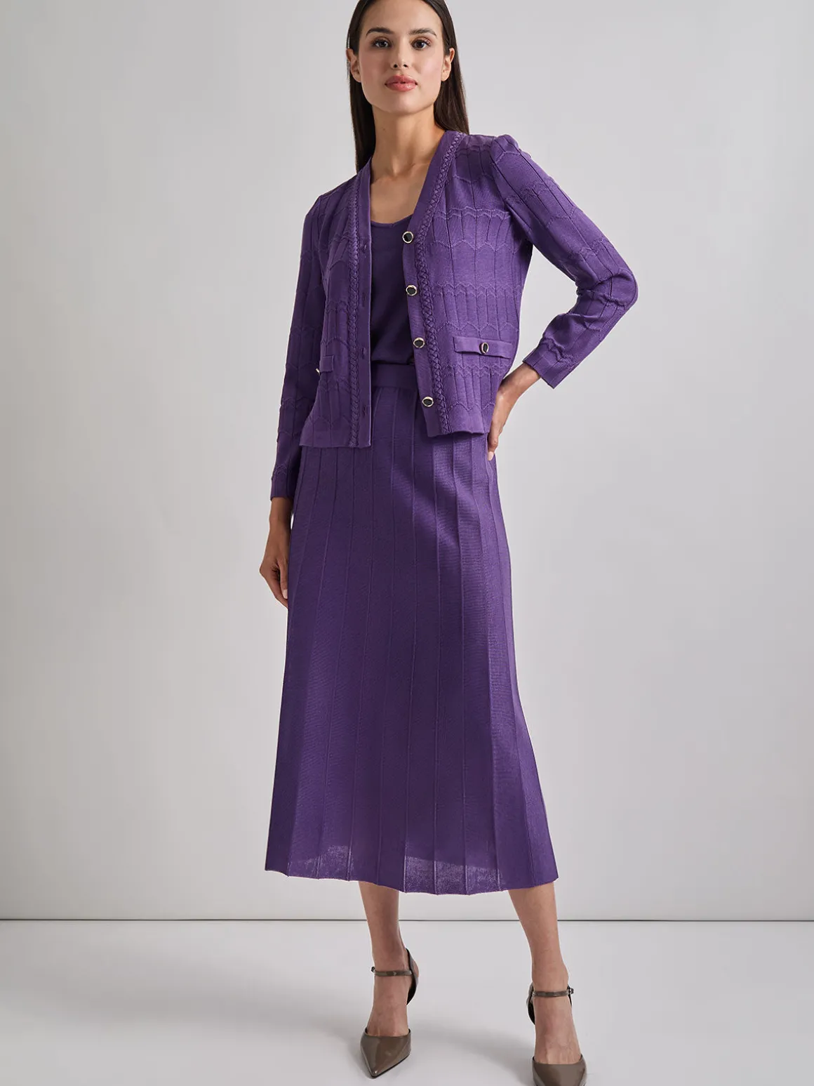 A-Line Tonal Spaced Rib Knit Maxi Skirt