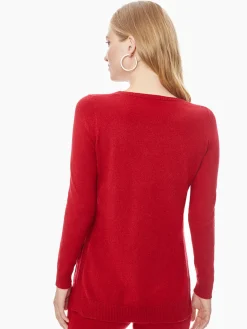 Bateau Neck Top - Red Cashmere Sweater | Misook