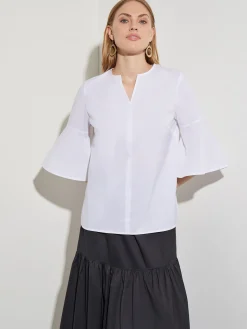 Bell Sleeve Cotton Blend Blouse