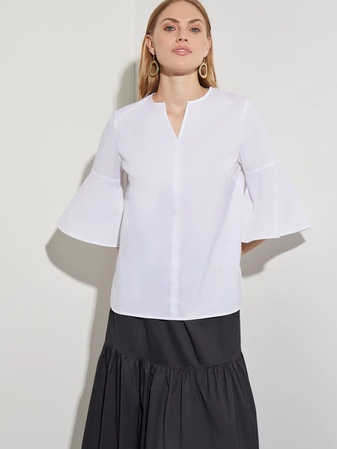 Bell Sleeve Cotton Blend Blouse