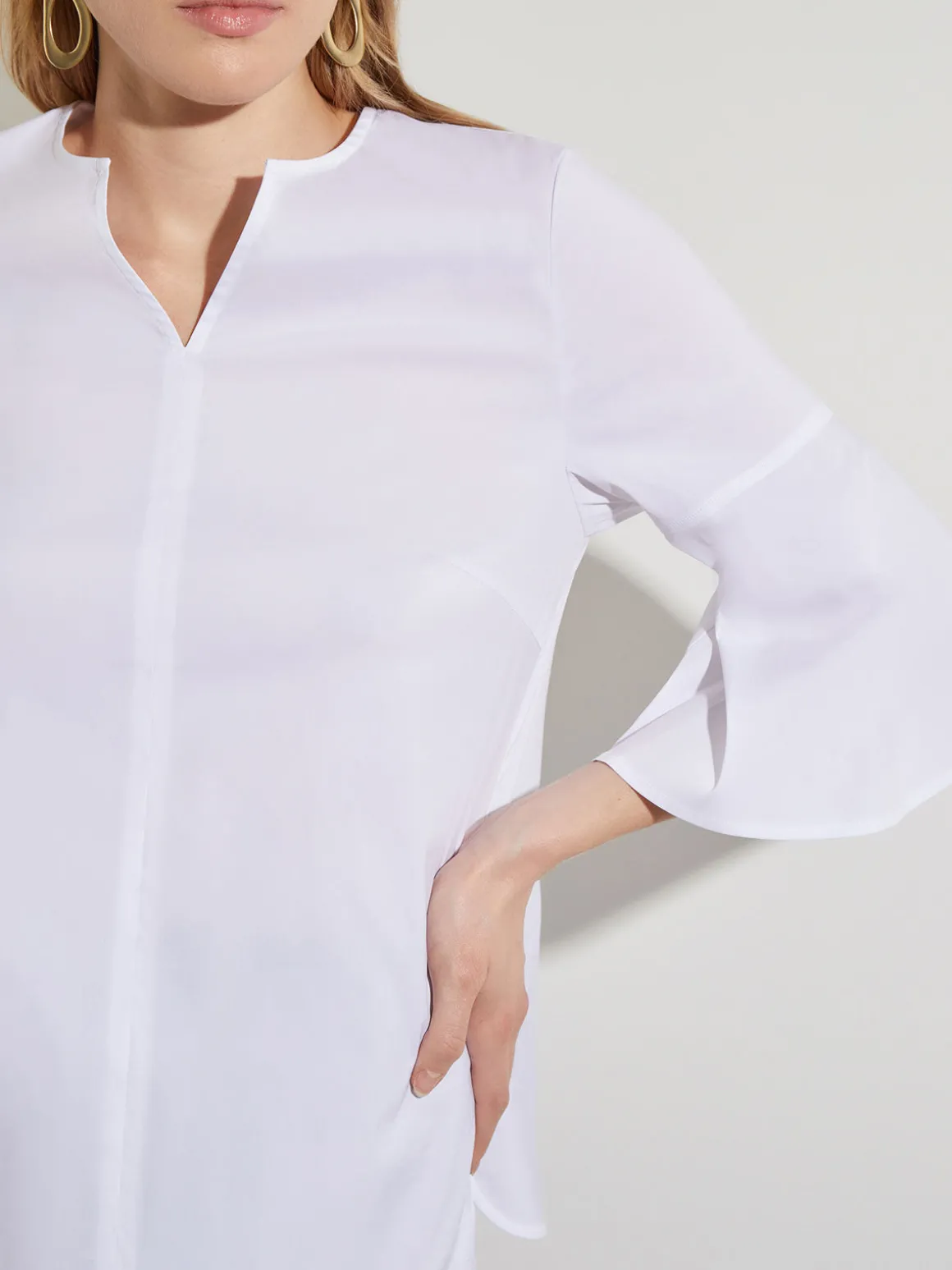 Bell Sleeve Cotton Blend Blouse