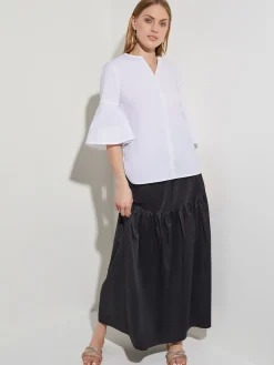 Bell Sleeve Cotton Blend Blouse