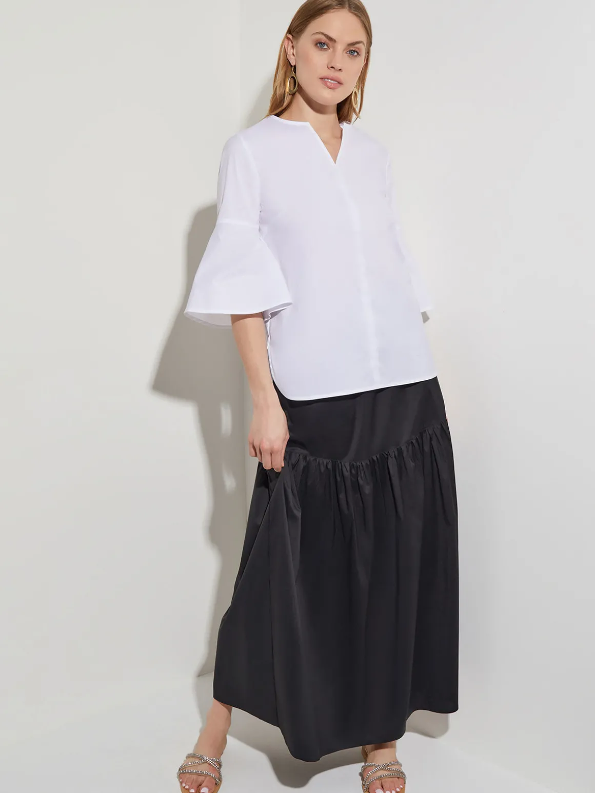 Bell Sleeve Cotton Blend Blouse