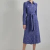 Belted Button Front Tweed Knit Midi Dress