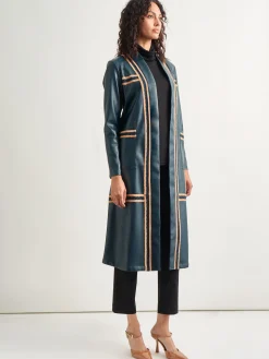 Belted Long Vegan Leather Jacket