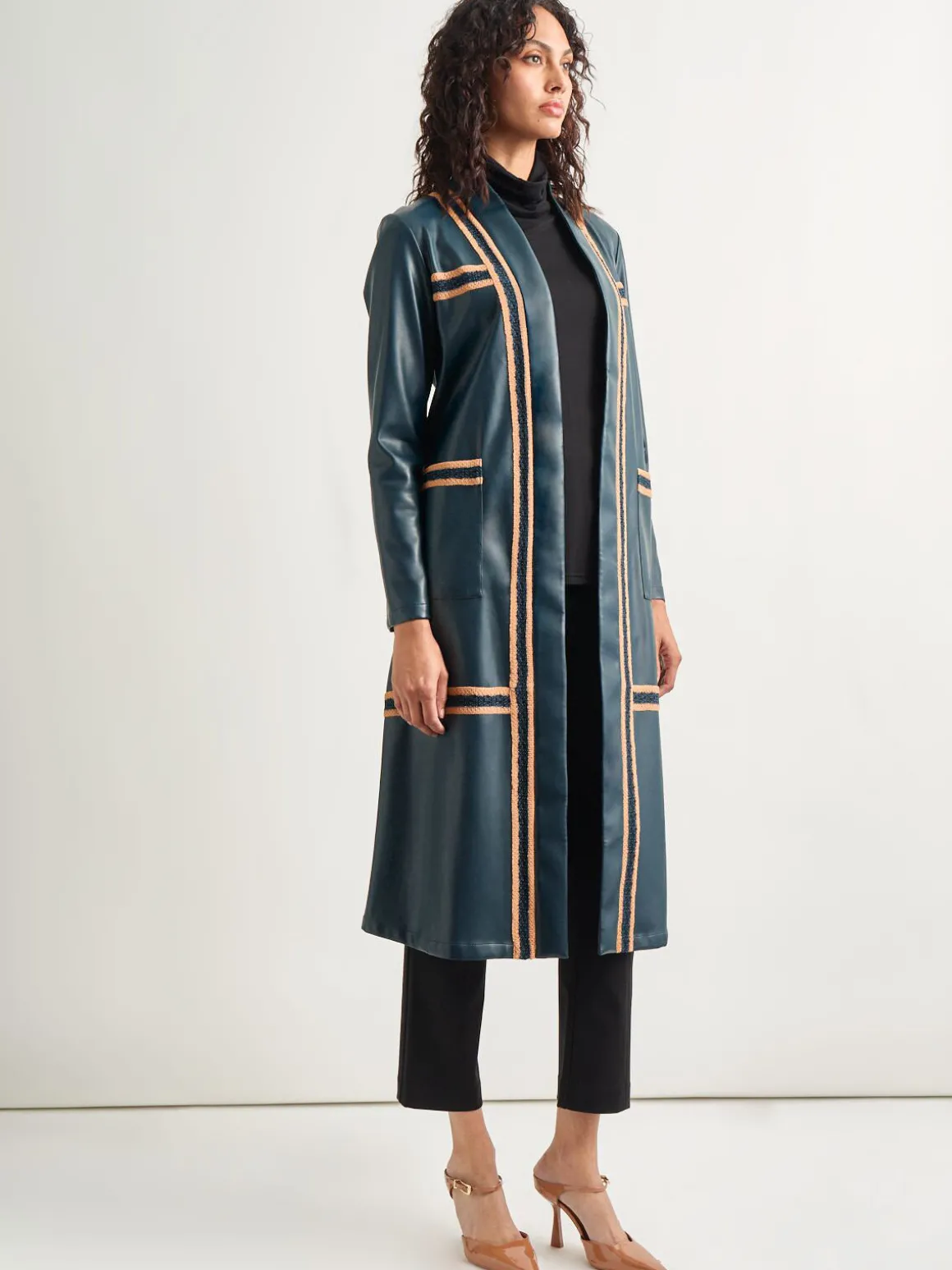 Belted Long Vegan Leather Jacket