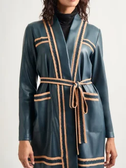 Belted Long Vegan Leather Jacket