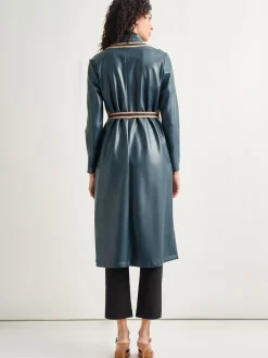 Belted Long Vegan Leather Jacket