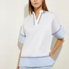 Blouse White Cotton - Split Neck Blouse | Misook