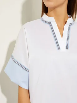 Blouse White Cotton - Split Neck Blouse | Misook