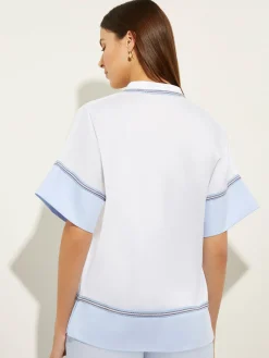 Blouse White Cotton - Split Neck Blouse | Misook