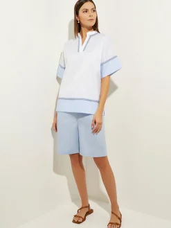 Blouse White Cotton - Split Neck Blouse | Misook