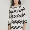 Boat Neck Tunic - Contrast Chevron Pointelle Soft Knit