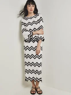 Boat Neck Tunic - Contrast Chevron Pointelle Soft Knit