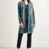 Botanical Print Open Front Long Jacquard Knit Jacket