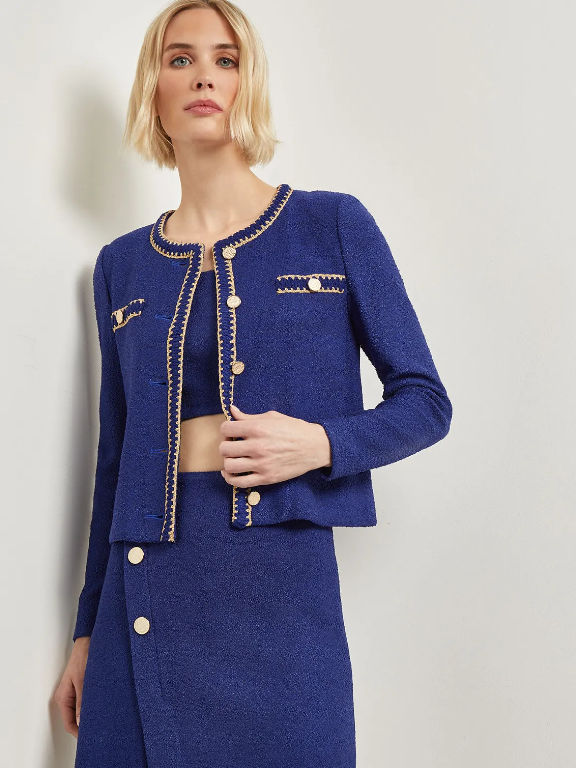 Braided Trim Boucle Knit Jacket