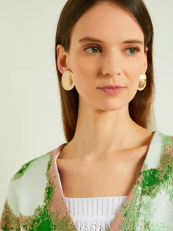 Brushed Satin 18K Gold Oval Clip Earrings