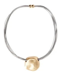 Brushed Satin 18K Gold Slide Grey Cord Necklace