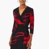 Brushstroke Pattern Knit Faux Wrap Dress