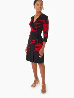 Brushstroke Pattern Knit Faux Wrap Dress