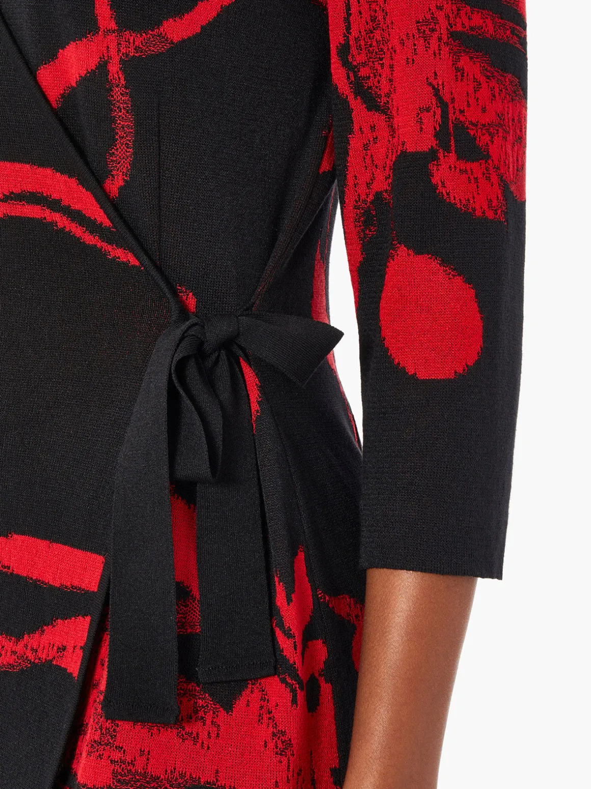 Brushstroke Pattern Knit Faux Wrap Dress