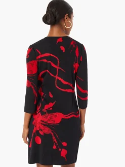 Brushstroke Pattern Knit Faux Wrap Dress