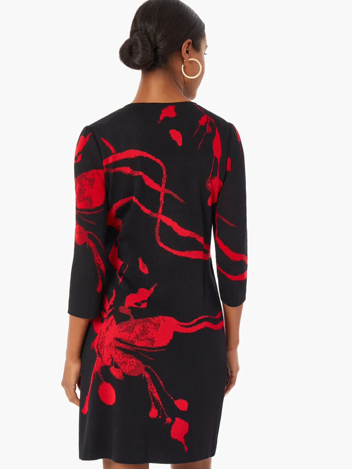 Brushstroke Pattern Knit Faux Wrap Dress