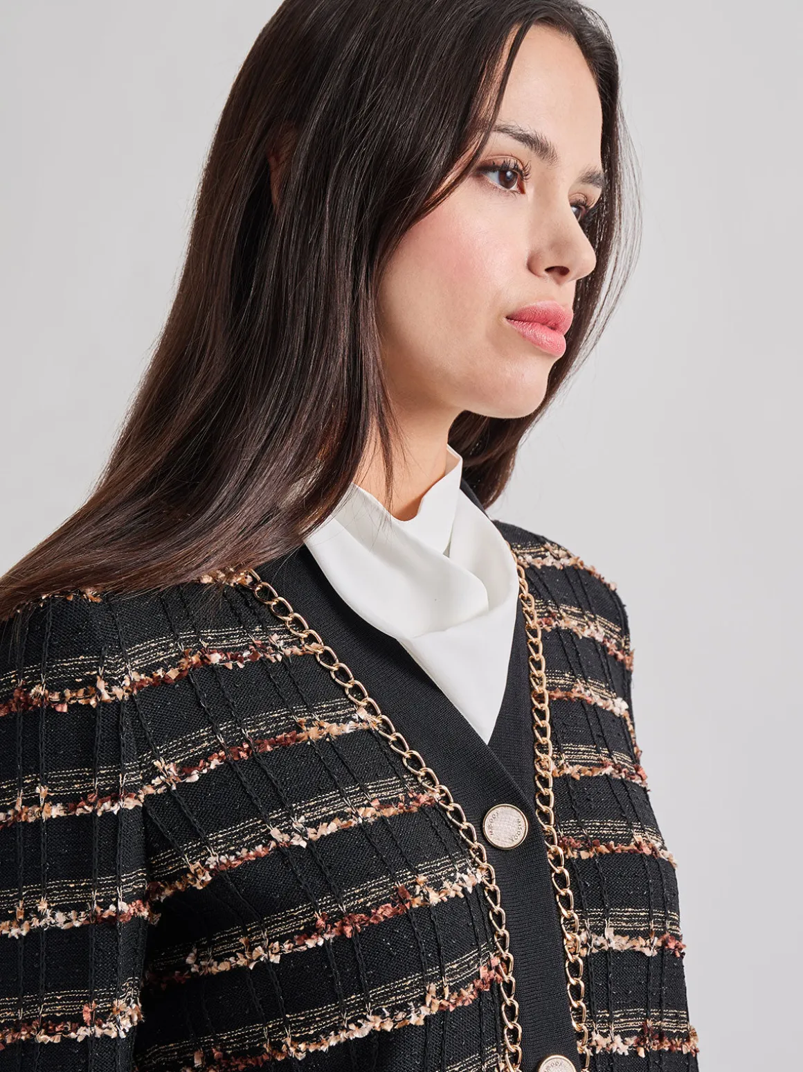 Chain Trim Lurex Knit Jacket