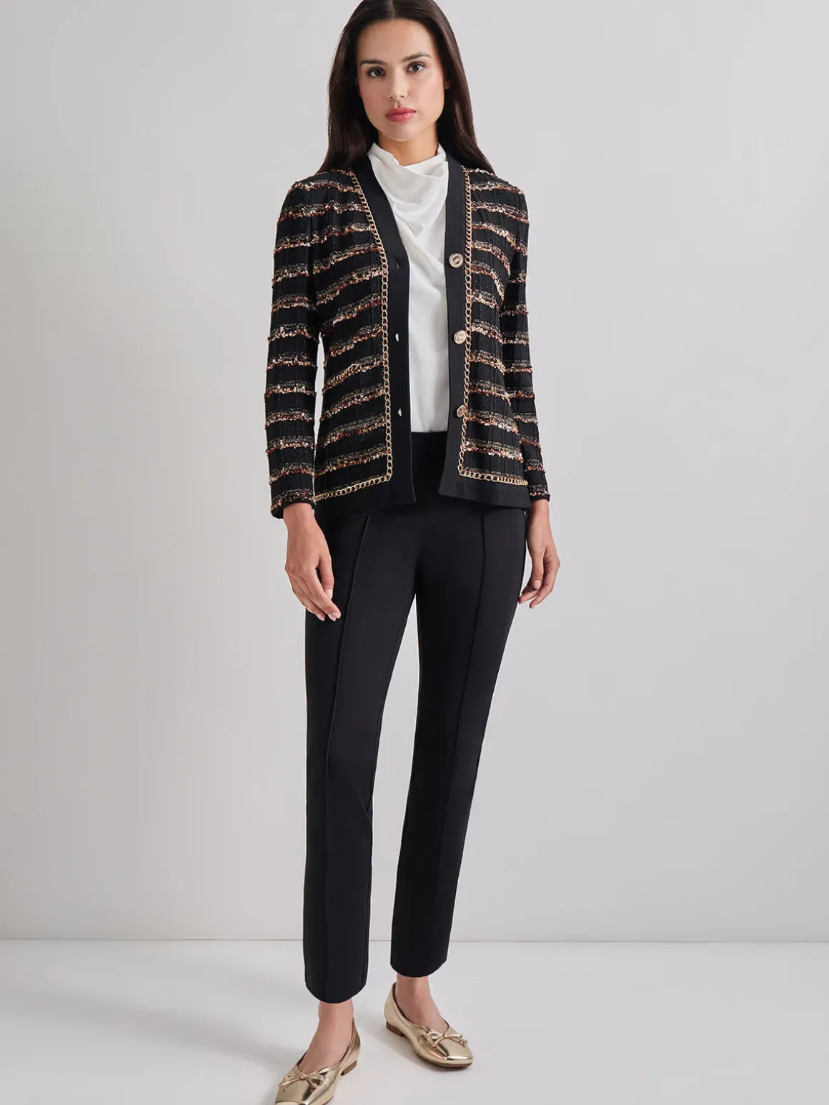Chain Trim Lurex Knit Jacket