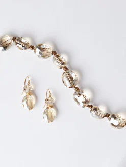 Champagne Crystal Woven Leather Necklace
