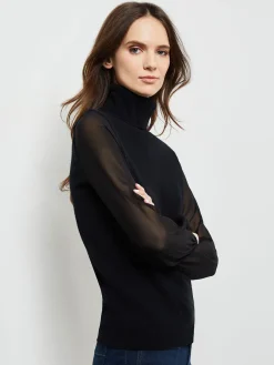 Chiffon Sleeve Cashmere Turtleneck