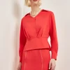 Collared Surplice Neck Blouse - Peplum Woven