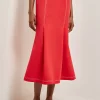 Contrast Stitch Midi Trumpet Skirt